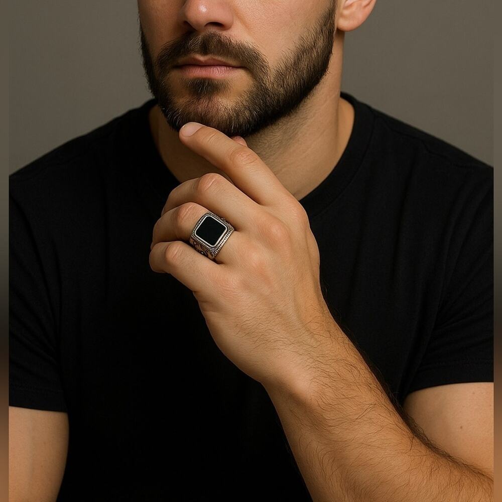 Black Handmade Natural Stone Men's Ring Size 12.5 NWT